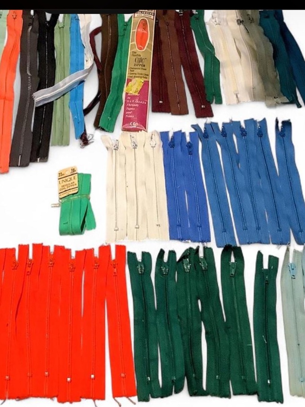 Lot of 74 Vintage Zippers nylon, metal in various brands